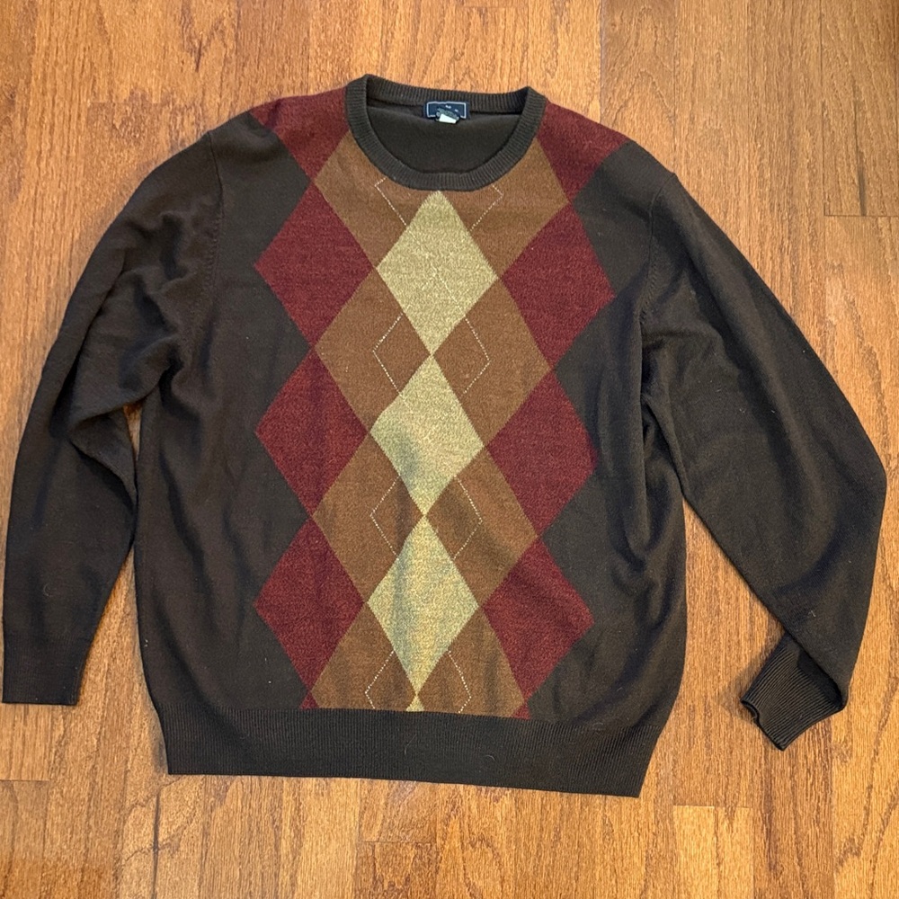 Dockers Men's Crewneck Sweater - Burgundy, Olive, and Mustard Argyle